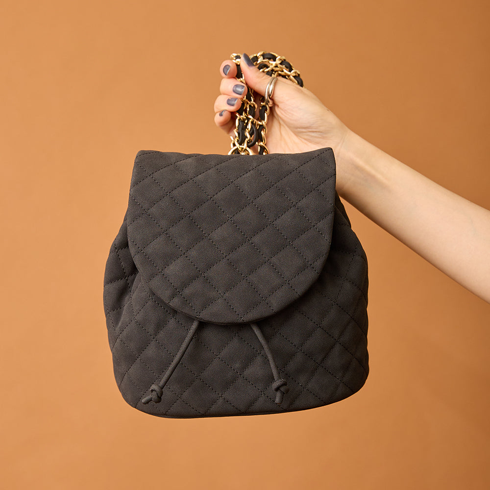 【Ha-2502-301 スエードキルティング ミニリュック】ブラック