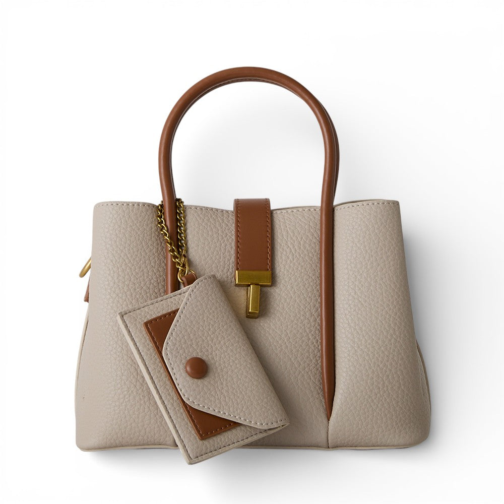 【MUR25005 パスケース付き パイピングミニショルダートート】ベージュ